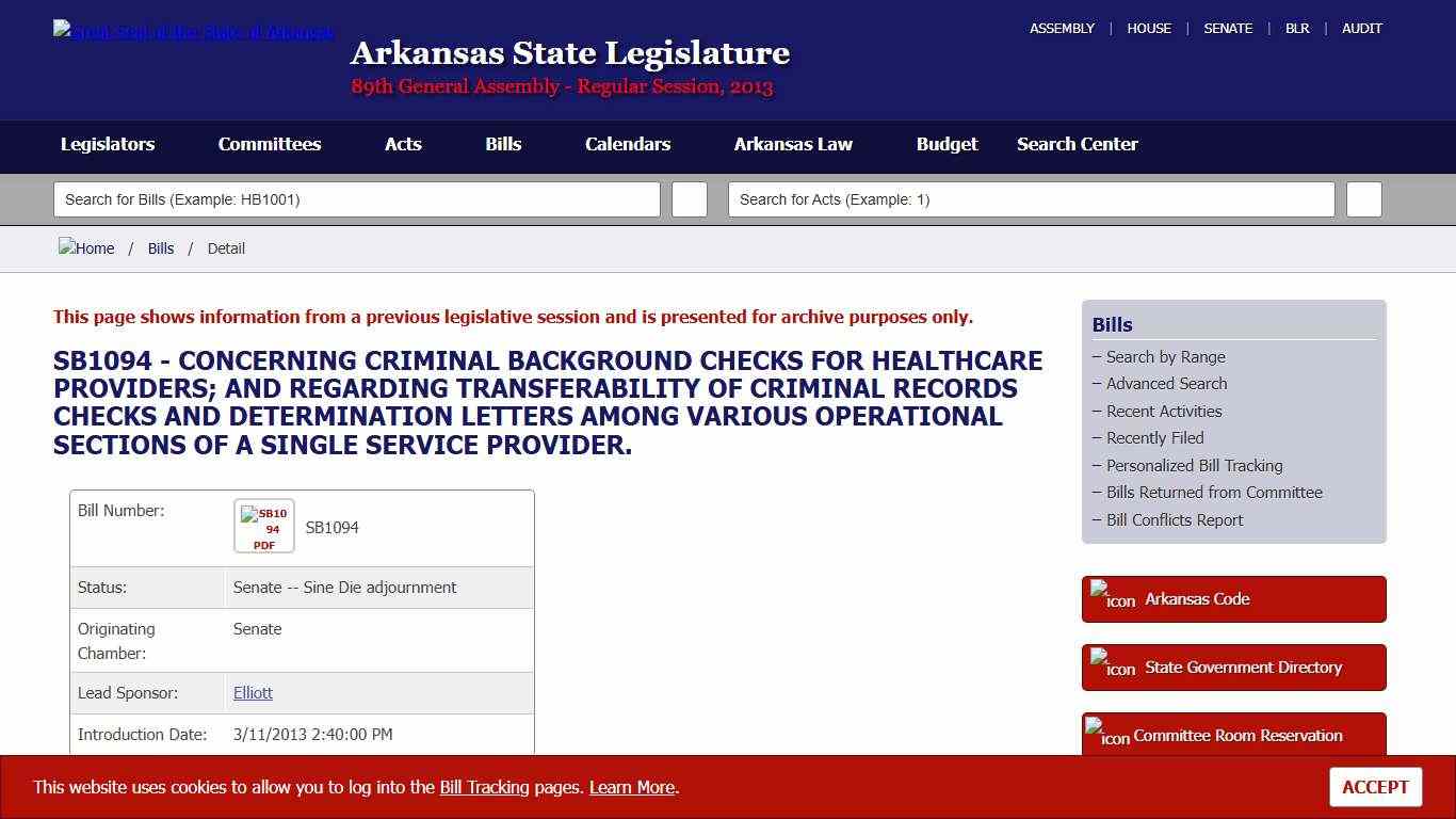 SB1094 Bill Information - Arkansas State Legislature