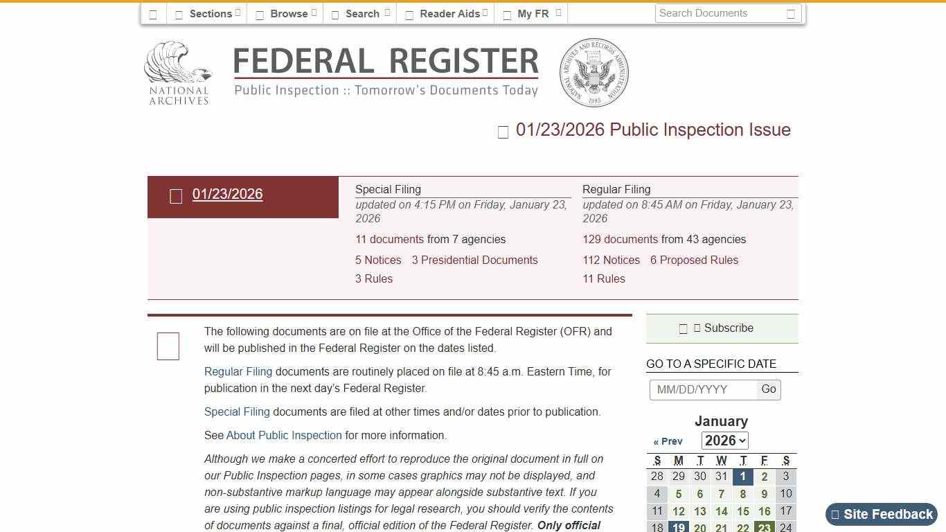 Federal Register :: Federal Register Documents Currently on Public Inspection