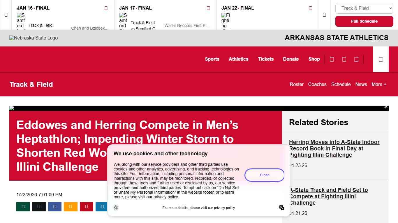 Eddowes and Herring Compete in Men’s Heptathlon; Impending Winter Storm to Shorten Red Wolves’ Weekend at Fighting Illini Challenge - Arkansas State University